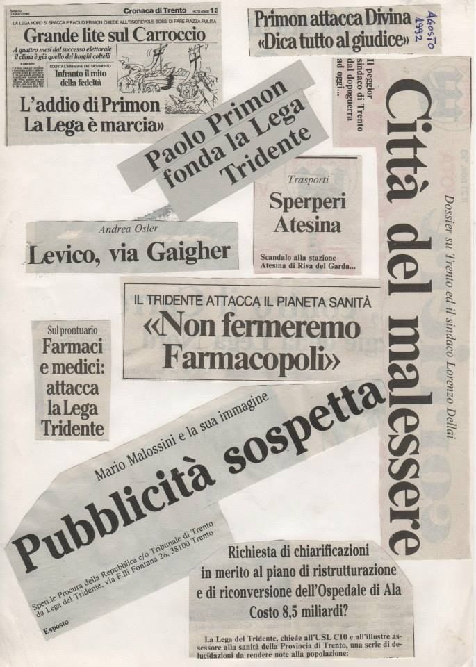 In alto titoli riguardanti la rottura di Primon con la Lega Nord e lo scontro con il leghista Divina